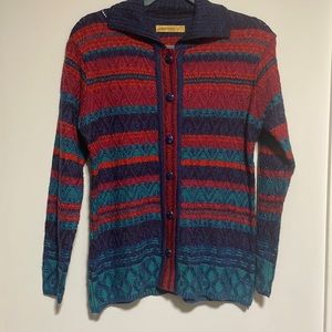 American Eye Colorful Striped Buttoned Cardigan in Size Large